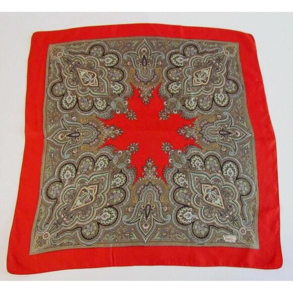 Vintage Liberty Of London Silk Scarf 23 x 23 in Pink Olive Fleur De Lis Red - Picture 11 of 16